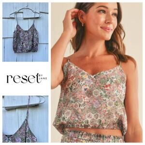 Reset by Jane Rhiannon Floral Crop Top Sleeveless‎ V-Neckline Size S Small